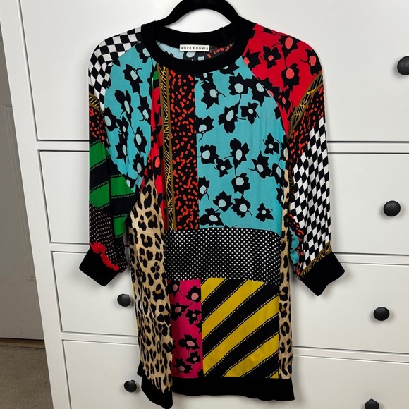 Alice + Olivia Jetti Raglan Sweatshirt Dress Multicolor - Size XS - Picture 1 of 13